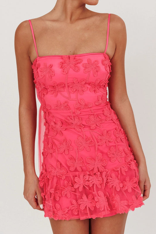Dori Embellished Mini Dress Palm Tree Pink