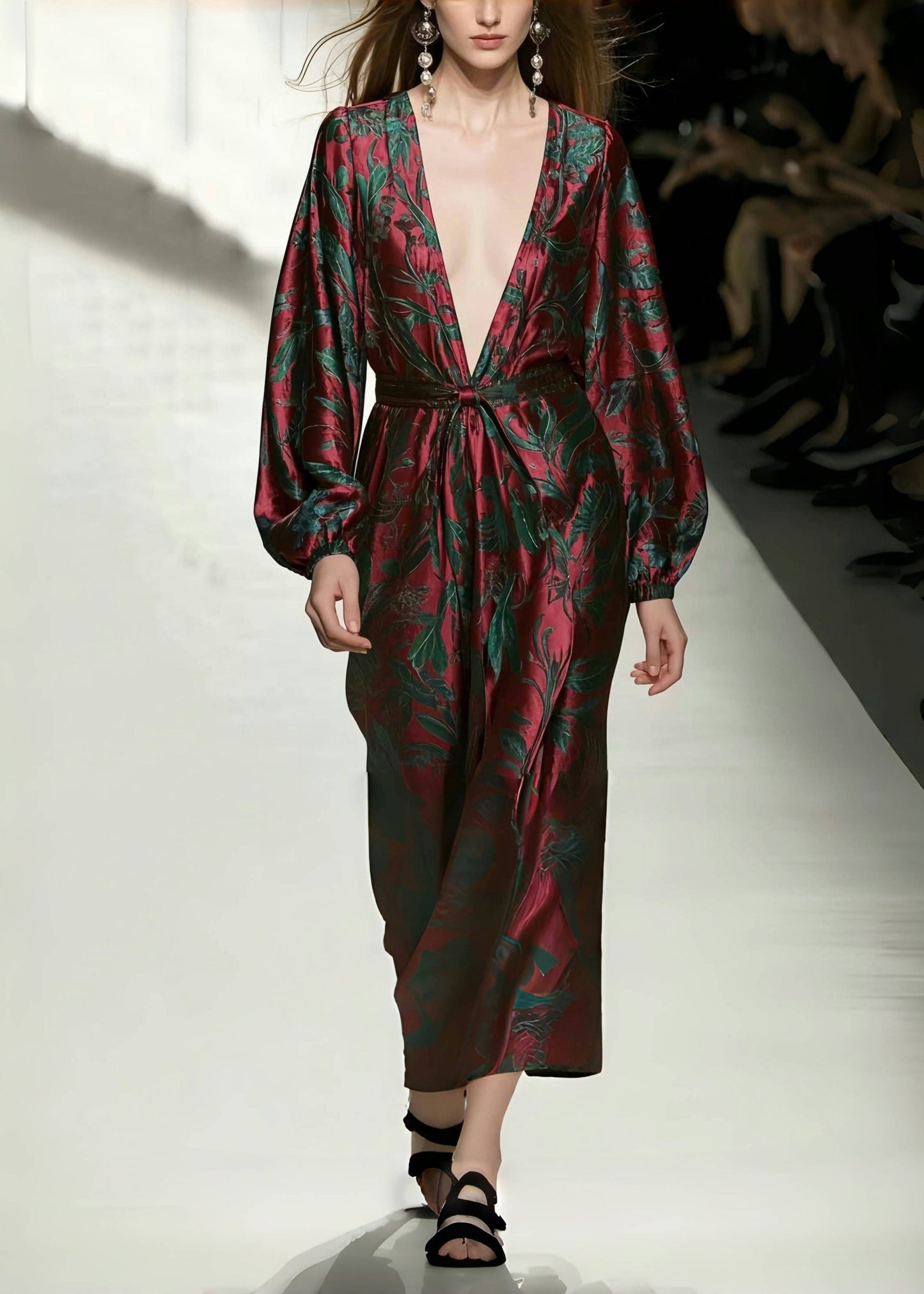 Casual Mulberry V Neck Print Silk Vacation Dresses Spring