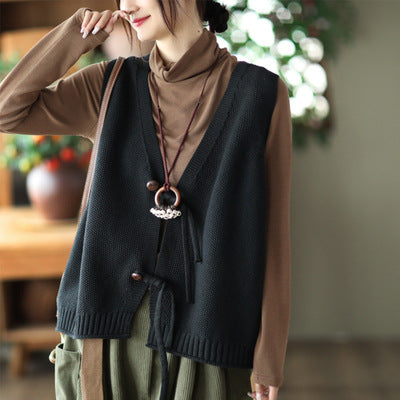 Vintage Cotton Knit Sleeveless V-Neck Vest