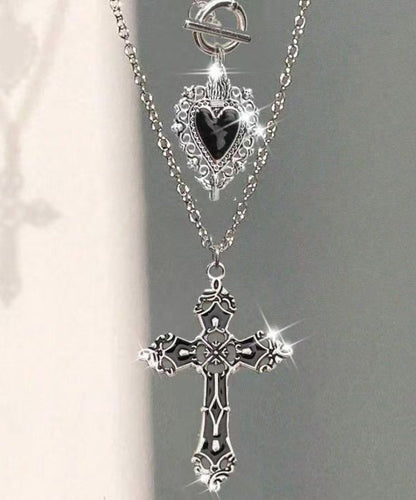 Chic Black Alloy Love Cross Hollow Out Pendant Necklace