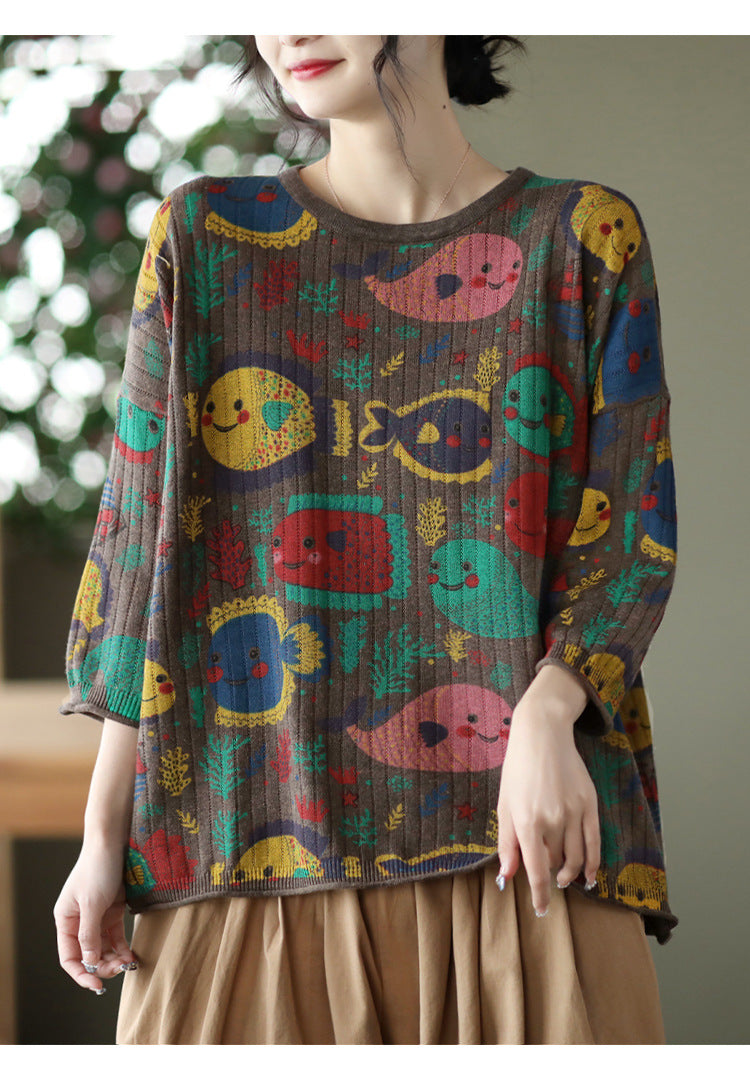 Vintage-Print Cotton-Knit Top
