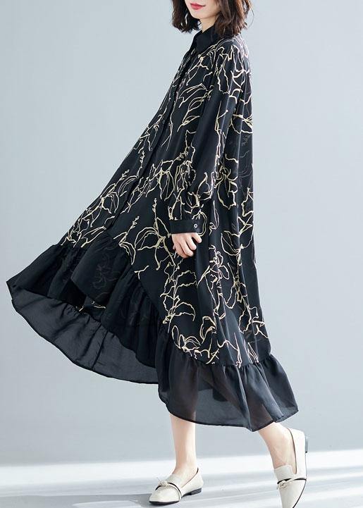 Modern black prints cotton dresses ruffles Plus Size summer Dresses
