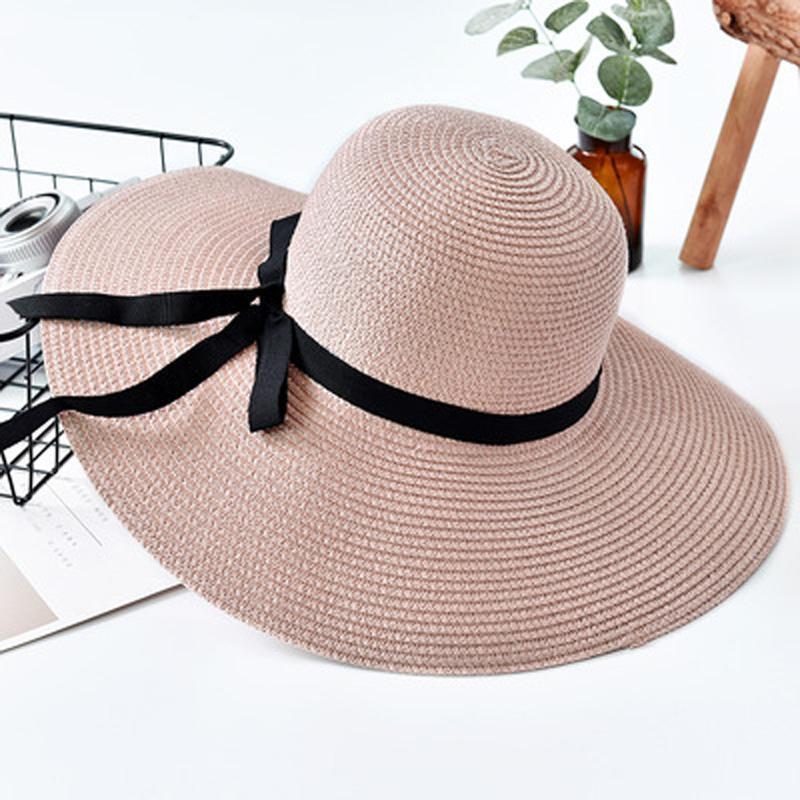 Women Summer Casual Solid Straw Hat With Bow-knot