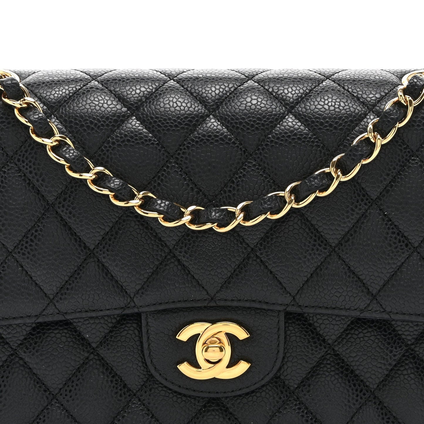Caviar Quilted Medium Double Flap Black
