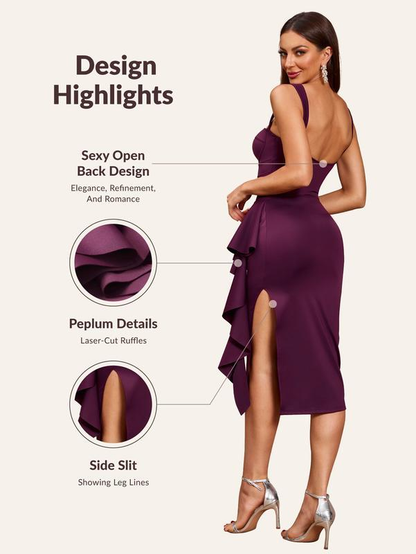 Elegant Sweetheart Neck Ruffle Midi Bandage Dress