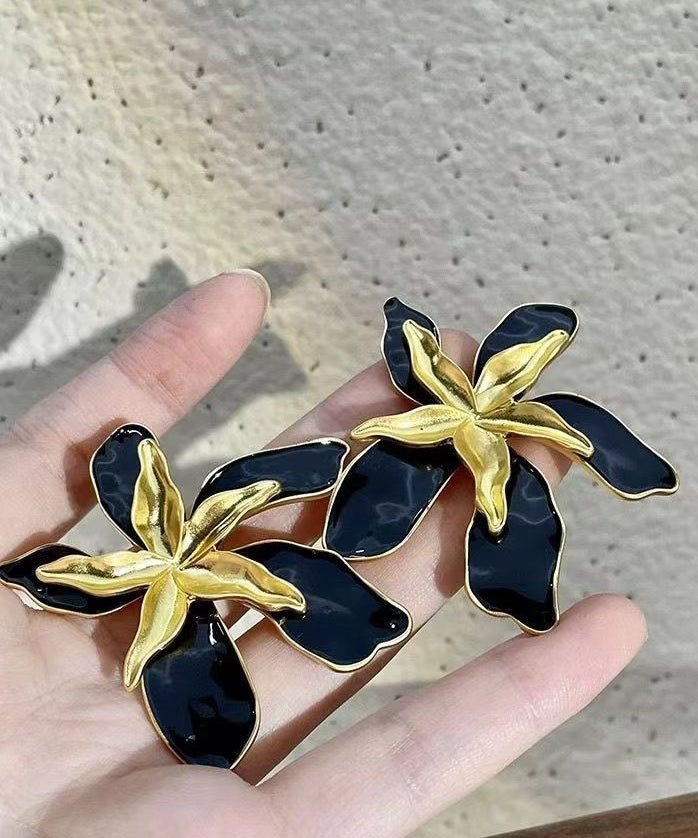 Stylish Colorblock Copper Overgild Enamel Floral Stud Earrings