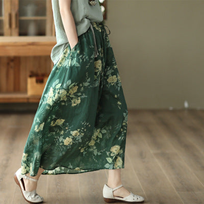 Vintage Heavy Industry Printed Literary Fine Ramie Skirt