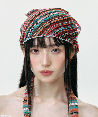 Chic Thin Colored Striped Knitted Hollow Out Head Boonie Hat
