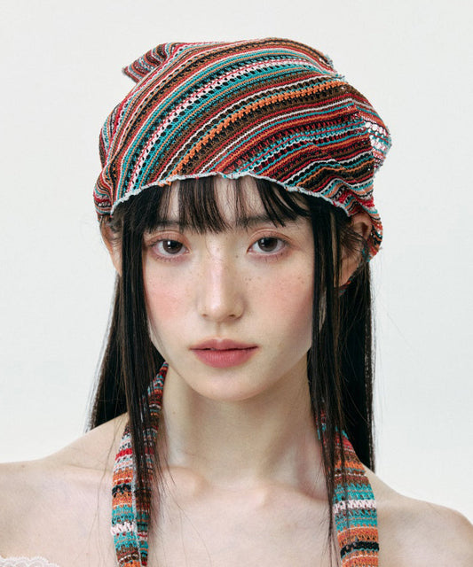 Chic Thin Colored Striped Knitted Hollow Out Head Boonie Hat