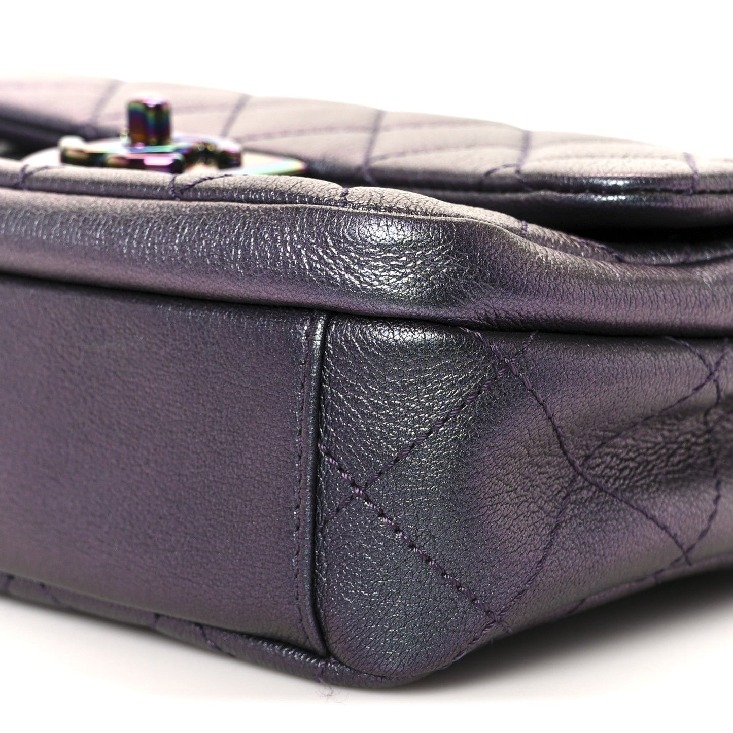 Iridescent Goatskin Quilted Small Double Carry Waist Chain Flap Purple