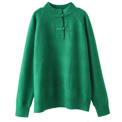 Retro Buckle Knit Loose Sweater