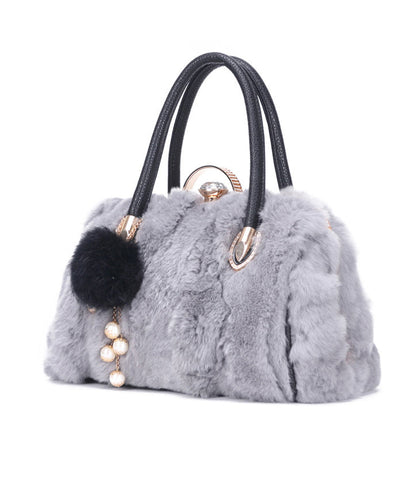 Unique Grey Versatile The Rabbit Wool Tote Handbag