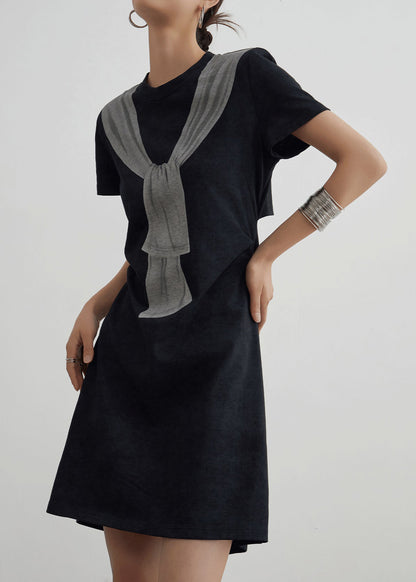 Casual Black Print Hollow Out Cotton T Shirt Dresses Summer