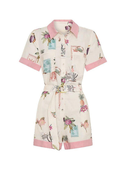 Cute Pink Peter Pan Collar Button Shirts And Shorts Two Pieces Set Summer