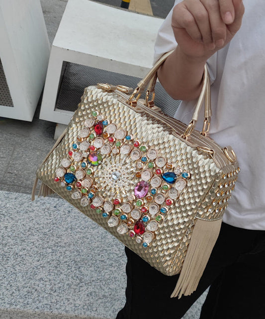 European And American Style Black Tassel Zircon Tote Handbag