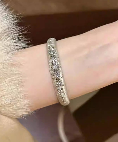 Fine Silk Sterling Silver Zircon Hollow Out Pattern Cuff