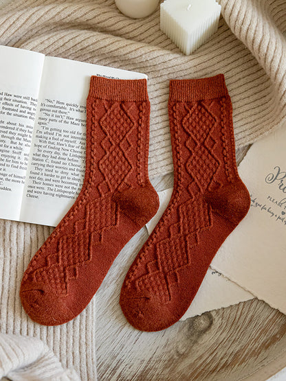 8 Pairs Wool Vintage Solid Women Socks