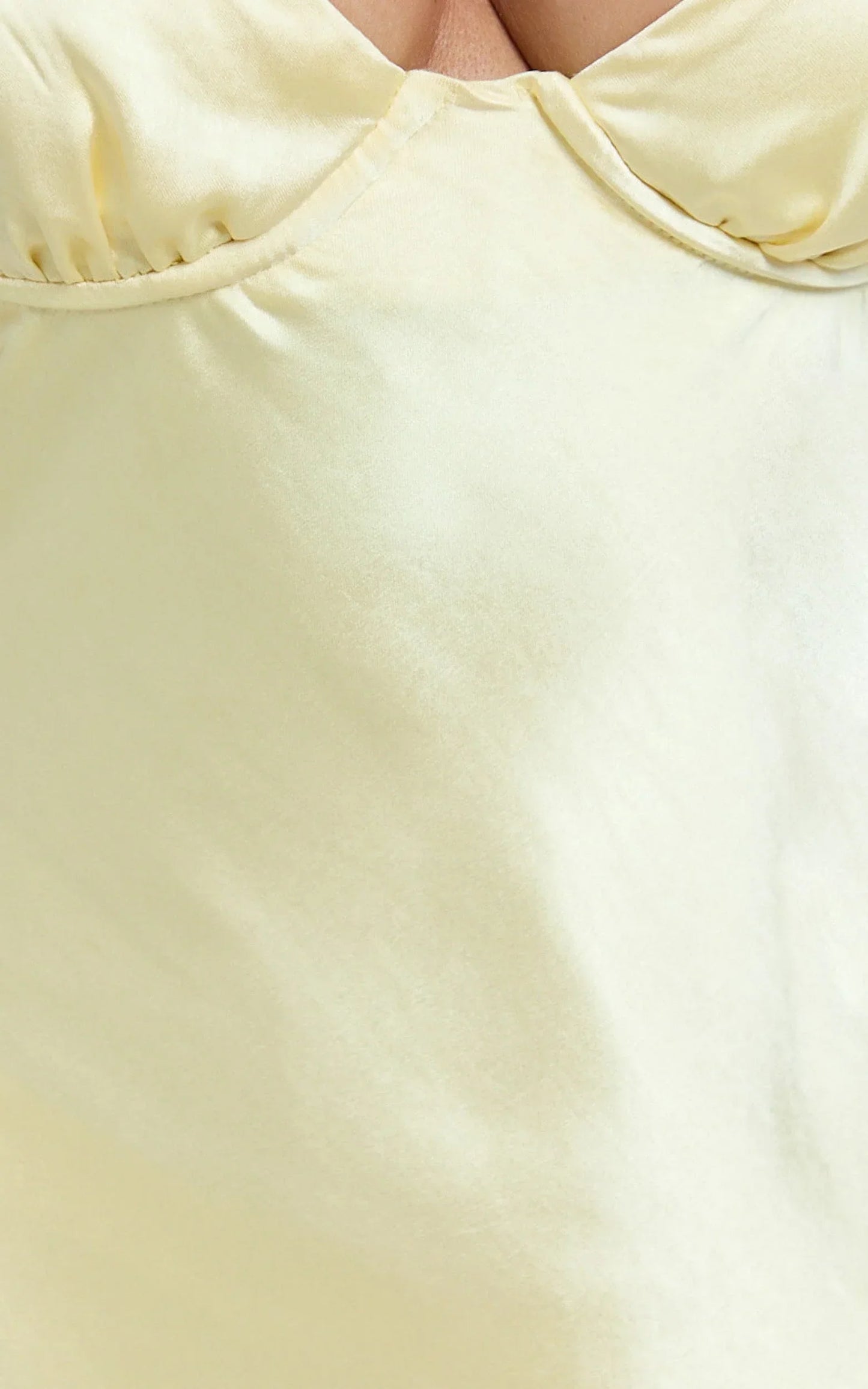 Heidi Maxi Dress - Satin Ruched Bust Tie Back Dress In Lemon
