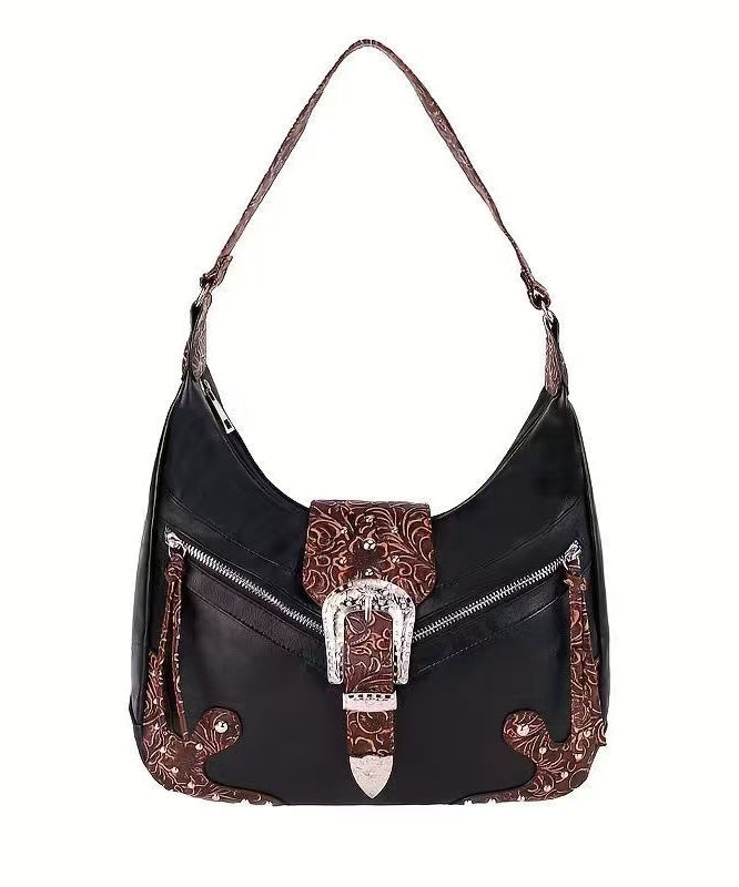 Chic Brown Appliqued Rivet Faux Leather Shoulder Bags