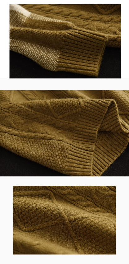 Retro Thick Jacquard Knit Color Block Three-dimensional Sweater