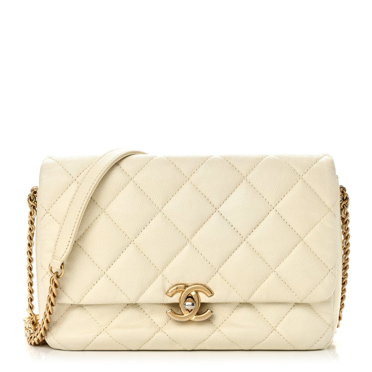 Shiny Caviar Quilted Small Chain Melody Flap White