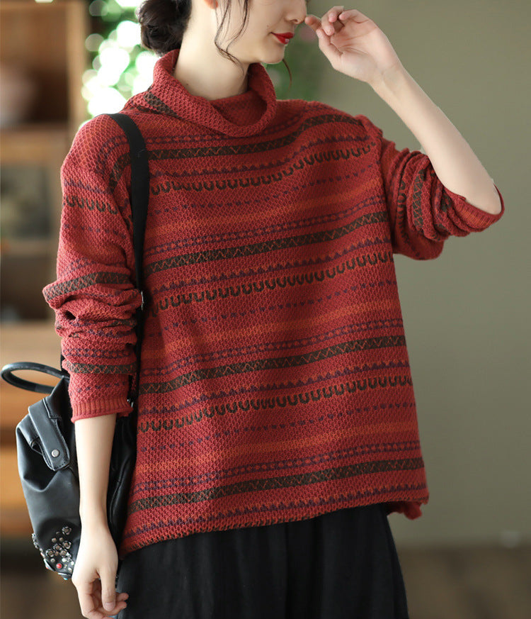 Vintage Cotton Knit Jacquard Turtleneck