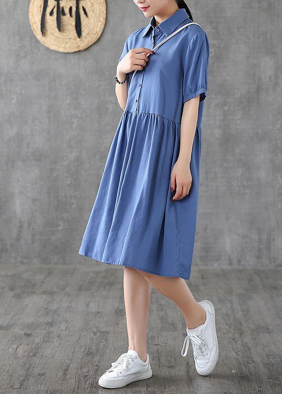 Bohemian lapel Cinched Tunic Tunic Tops blue Dresses