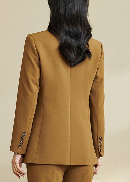 Italian Ginger Notched Patchwork Side Open Solid Coats Fall