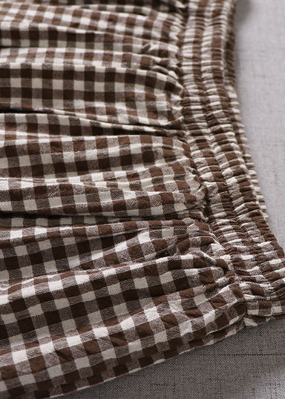 French Black Plaid side open tie Skirt Spring
