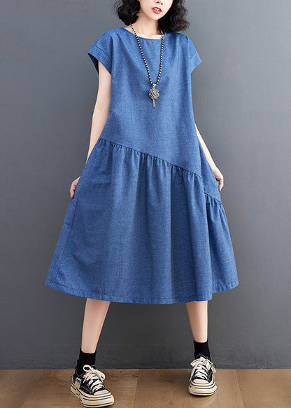 DIY Denim Navy Asymmetrical Patchwork Holiday Dress Summer