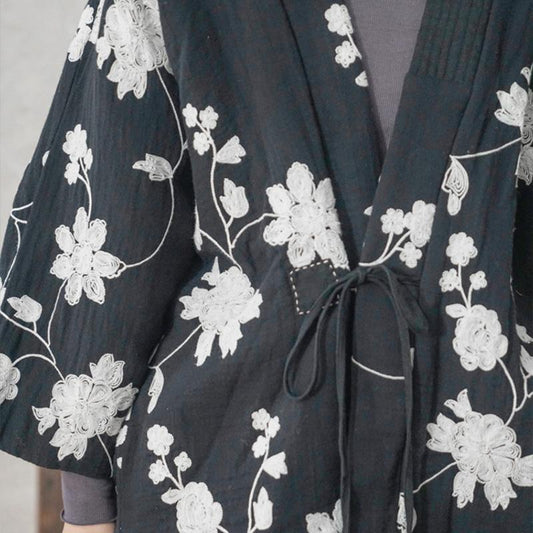 Winter Warm Cotton Padded Retro Floral Embroidery Coat