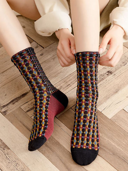 5 Pairs England Style Vintage Jacquard Socks