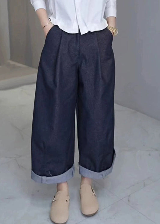 Simple Yellow Pockets High Waist Cotton Crop Pants Fall