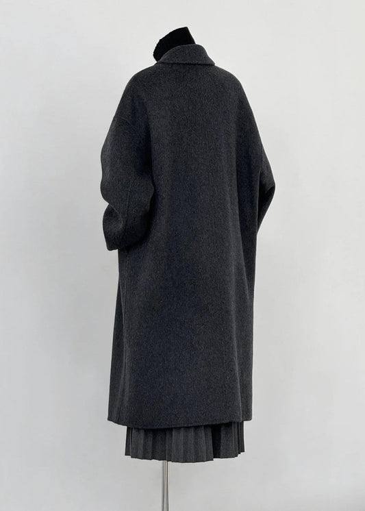Plus Size Dull Grey Oversized Double Breast Woolen Coat Outwear Winter