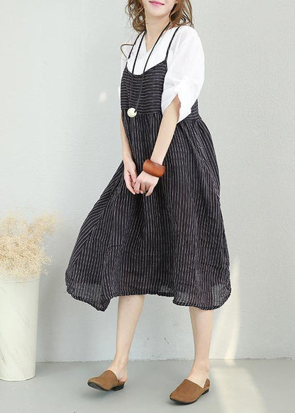 Casual Chiffon suspender dress women summer striped midi
