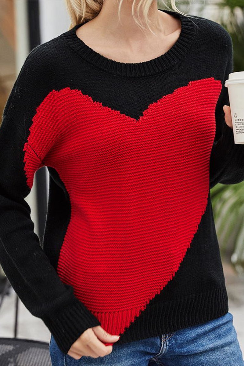 Heart-Shaped Printed Casual Sweater