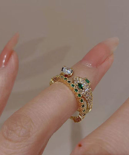 Fashion Gold Sterling Silver Overgild Zircon Gem Stone Open Rings Two-Piece Set