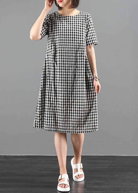 Chic o neck summer clothes Sewing black plaid Dresses