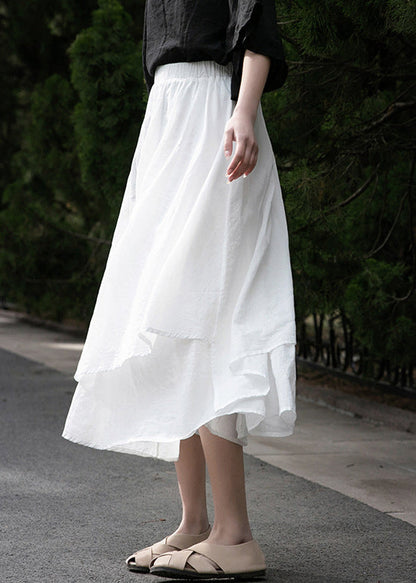 New White Solid Elastic Waist Cotton Skirts Summer