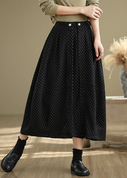 French Black Pockets Elastic Waist Dot A Line Skirts Summer