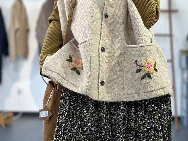 Embroidered Flower Teenage Vest
