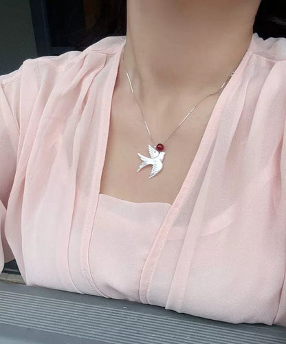 DIY Silk Sterling Silver Agate Shell Young Swallow Pendant Necklace