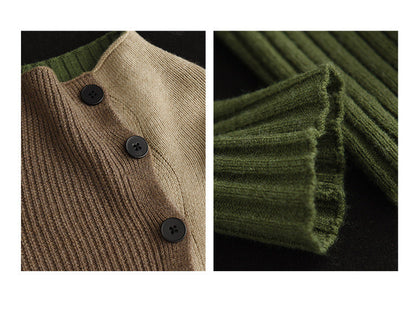 Color-Block Long-Sleeved Knitted Elastic Slim Sweater