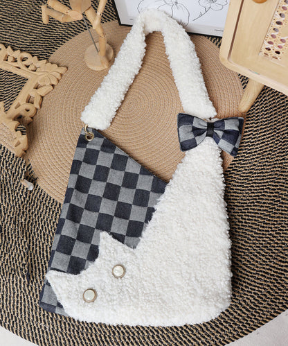 Vintage White Teddy Patchwork Plaid Shoulder Bags