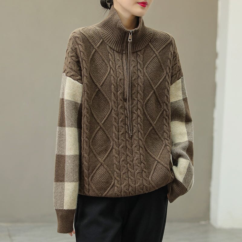 Winter Casual Color Matching Zipper Sweater
