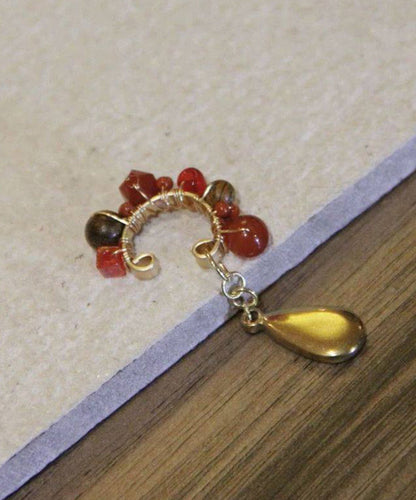 Chic Red Sterling Silver Overgild Agate Colored Glaze Peking Opera Stud Earrings