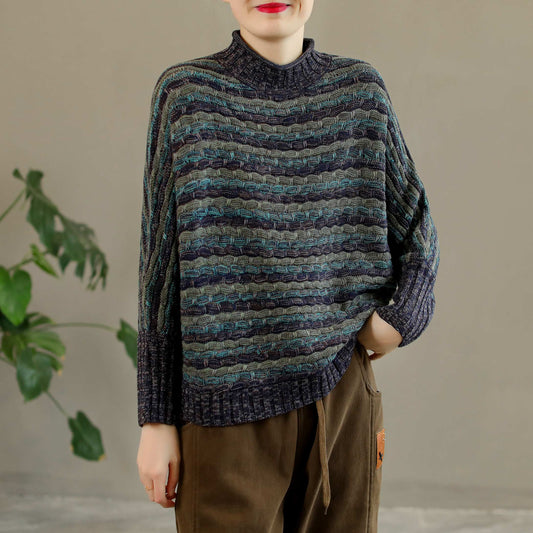 Winter Retro Knitted Stripe Loose Pullover Sweater
