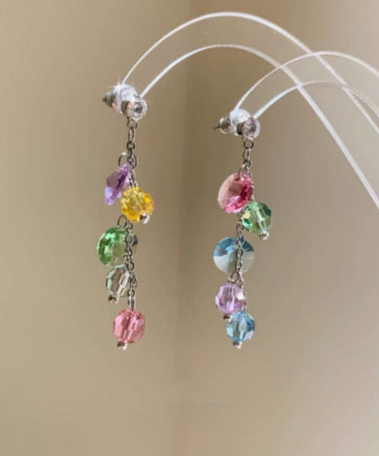 Fashion Rainbow Copper Overgild Zircon Tassel Drop Earrings