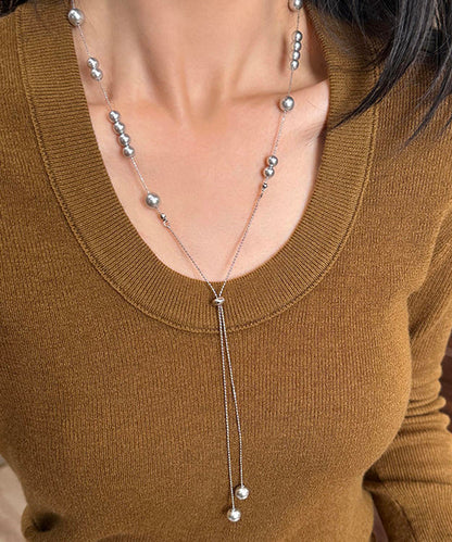 Casual White Sterling Silver Pearl Starry Sky Gratuated Bead Necklace