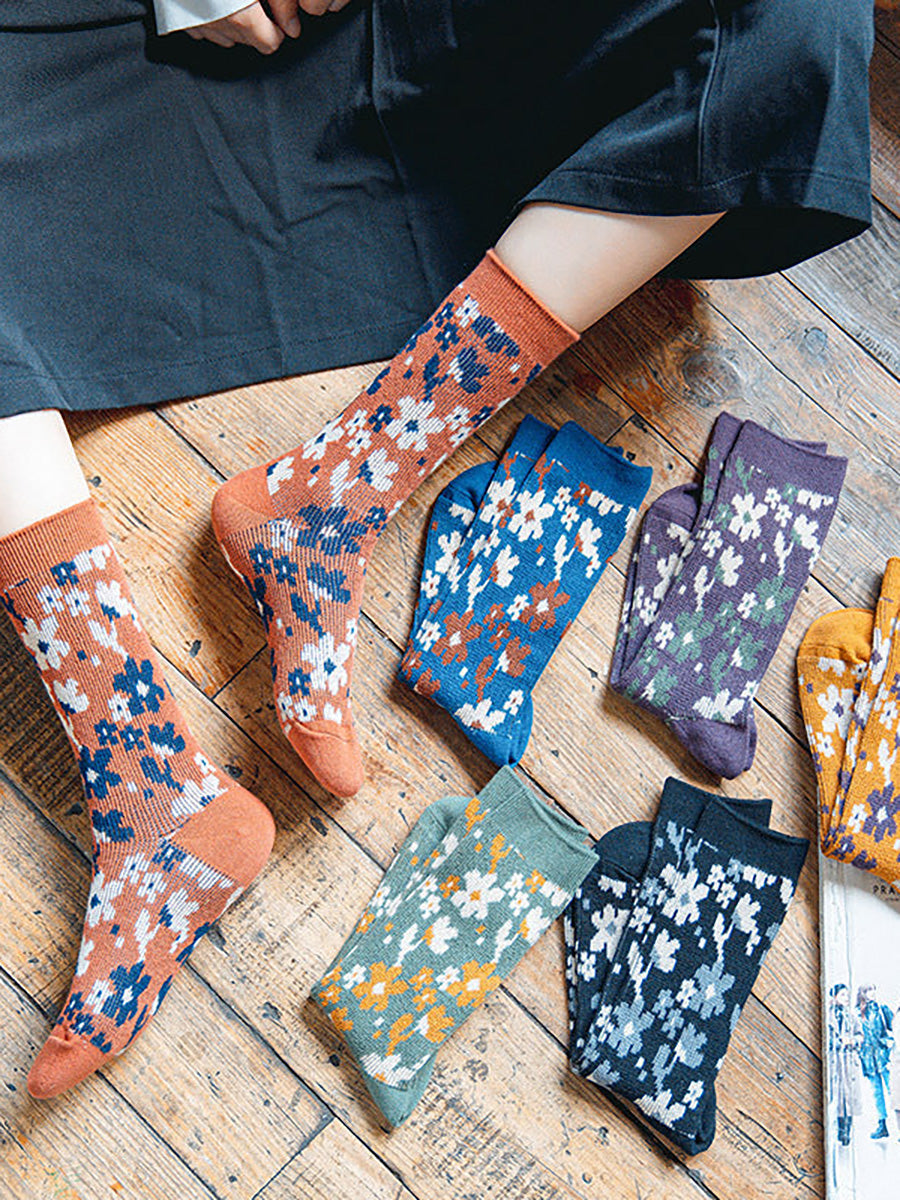 Women Floral Knitted Jacquard Autumn Winter Socks